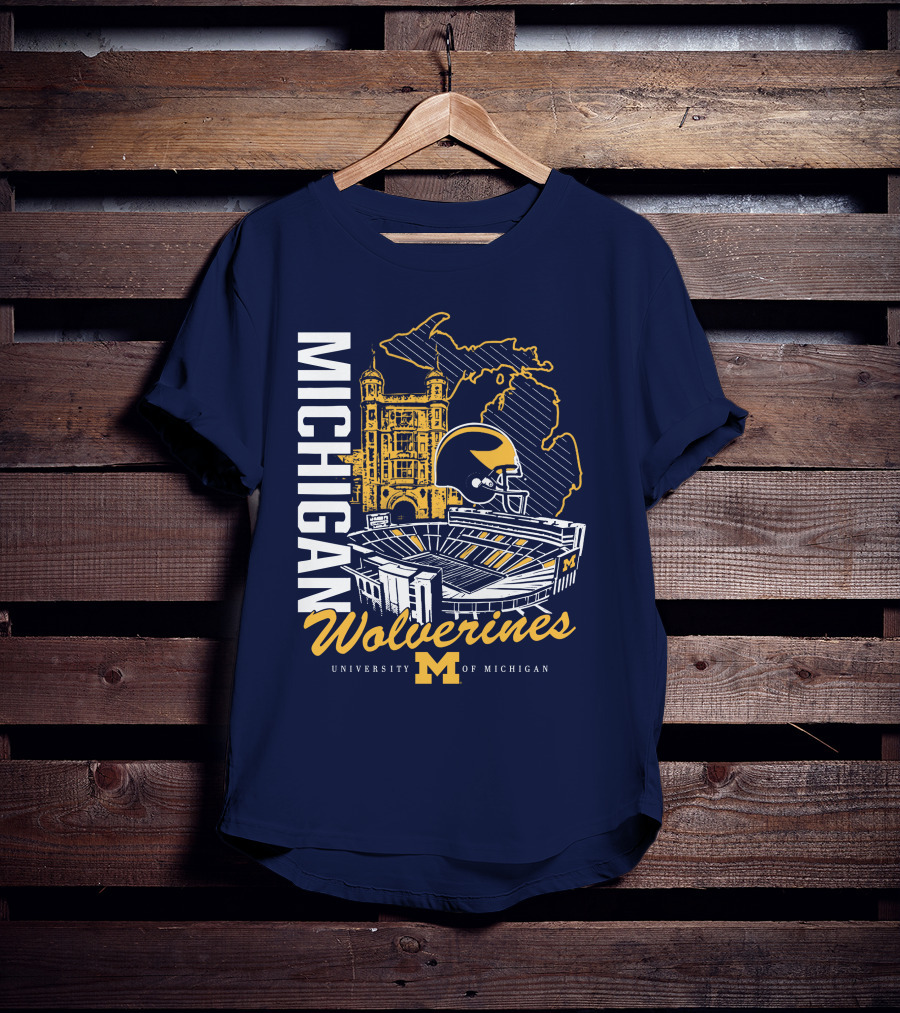 Michigan Wolverines University Of Michigan Stadium Map Helmet T-Shirt