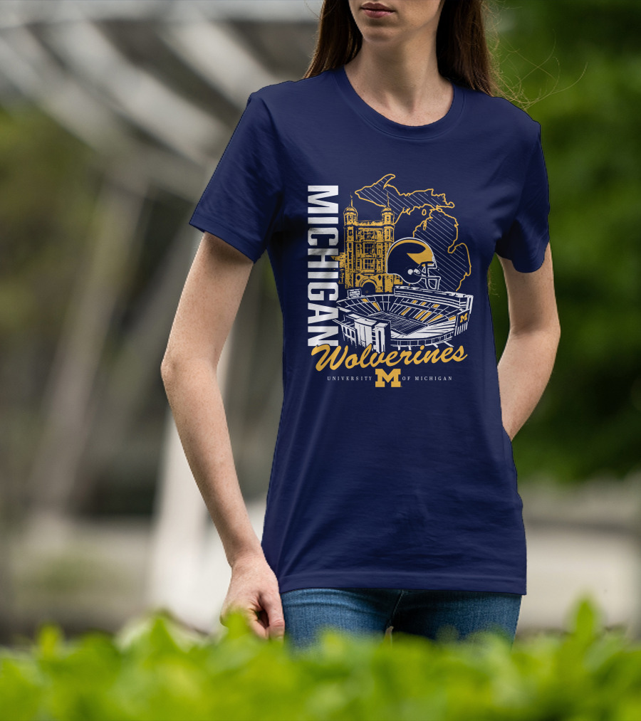 Michigan Wolverines University Of Michigan Stadium Map Helmet T-Shirt