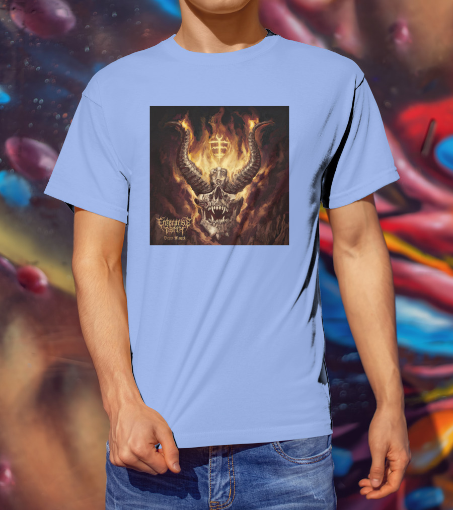 Enterprise Earth Death Magick Fiery Horned Skull T-Shirt