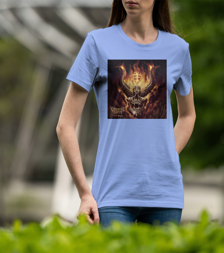 Enterprise Earth Death Magick Fiery Horned Skull T-Shirt