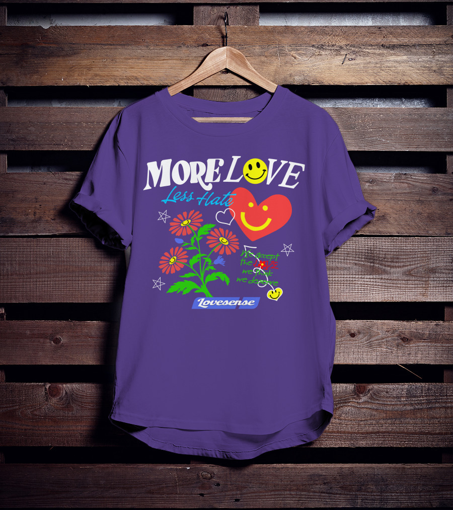 MORE LOVE Less Hate Smile Heart Flowers Stars Lovsense T-Shirt