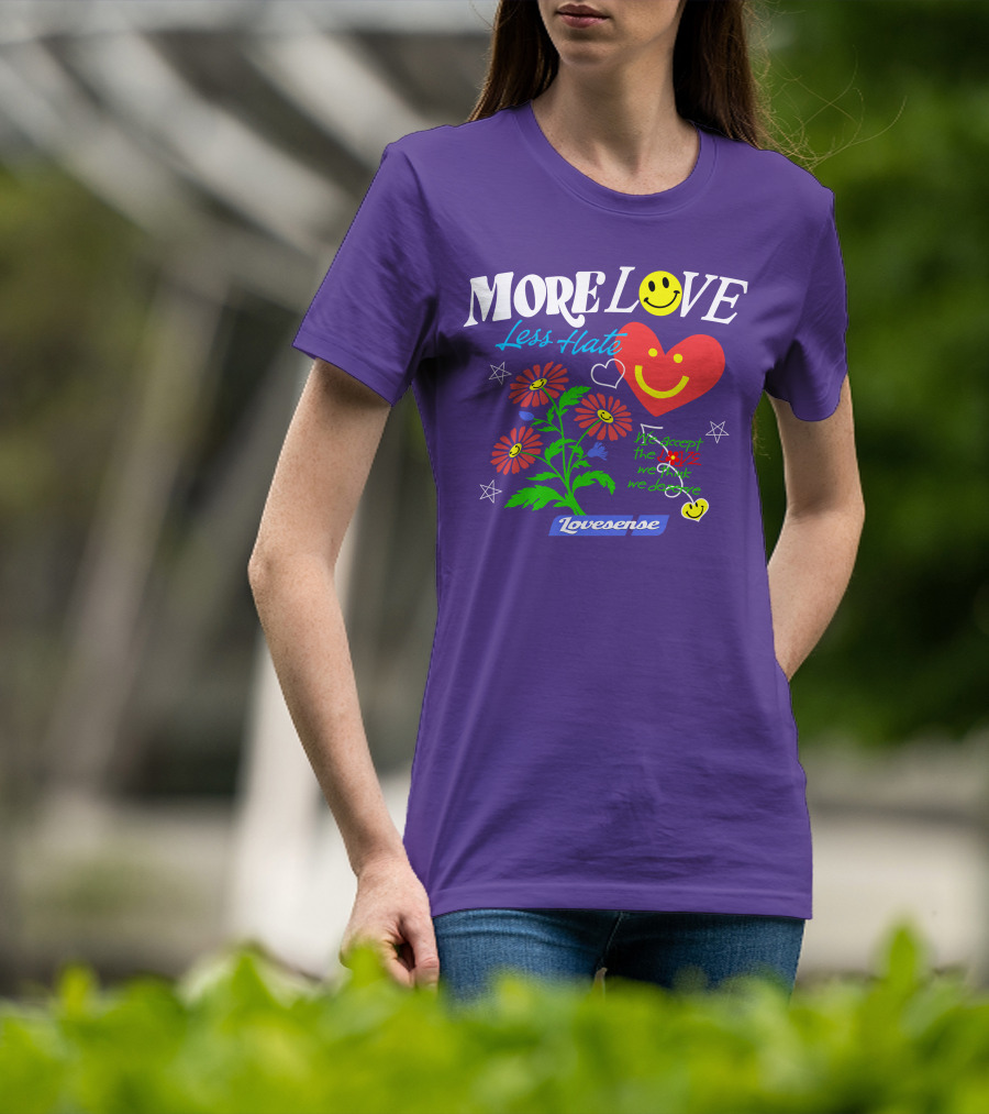 MORE LOVE Less Hate Smile Heart Flowers Stars Lovsense T-Shirt