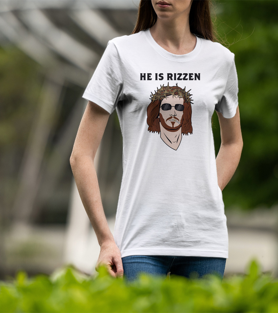 Shithead Steve Merch He Is Rizzen Jesus Crown Of Thorns Sunglasses Smoking T-Shirt