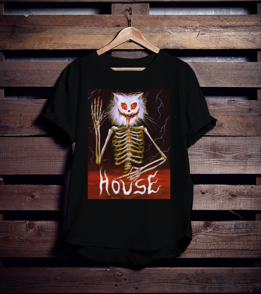 House Skeleton Cat Spirit With Lightning T-Shirt