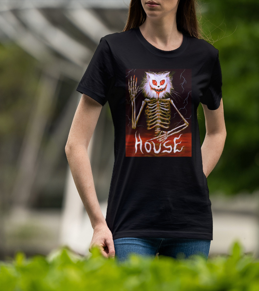 House Skeleton Cat Spirit With Lightning T-Shirt
