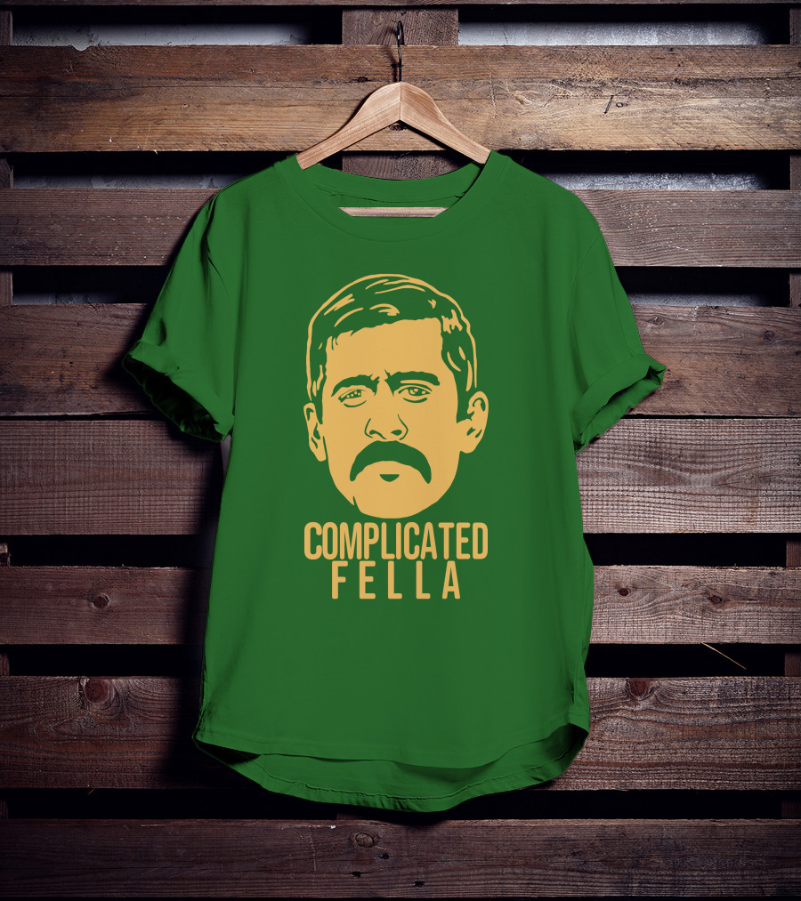 Complicated Fella Graphic With Mustache On Green Background T-Shirt