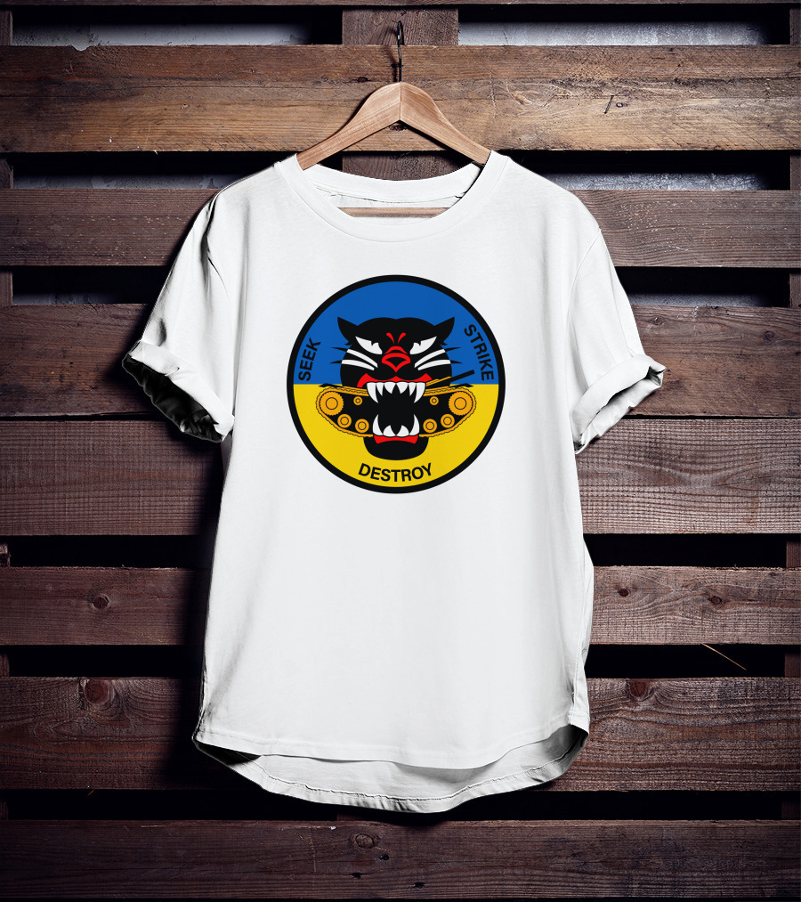 Seek Strike Destroy Panther Emblem With Tank Tracks T-Shirt