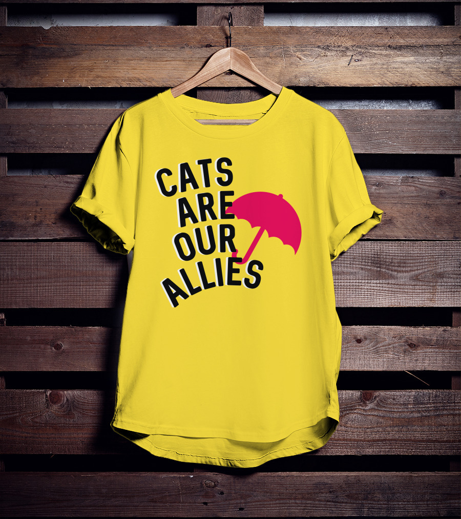 Cats Are Our Allies Red Umbrella T-Shirt