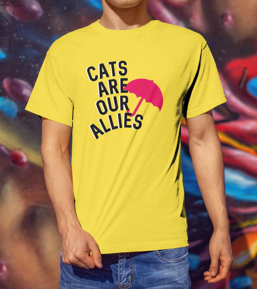 Cats Are Our Allies Red Umbrella T-Shirt