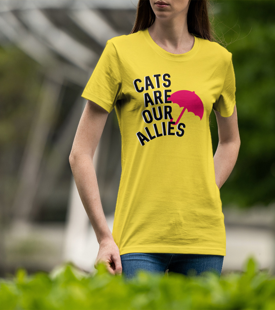 Cats Are Our Allies Red Umbrella T-Shirt