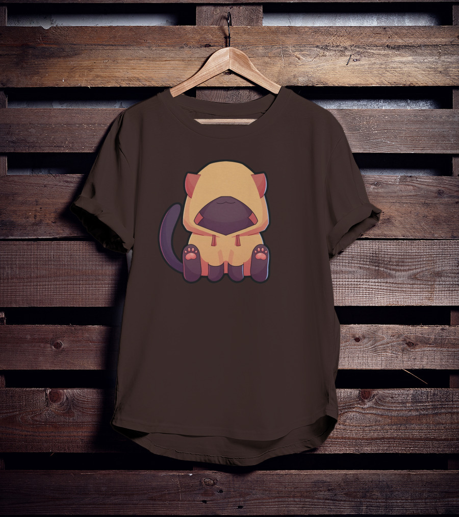 Wolfy The Witch Sitting Cat In Hooded Cloak With Paws Showing T-Shirt