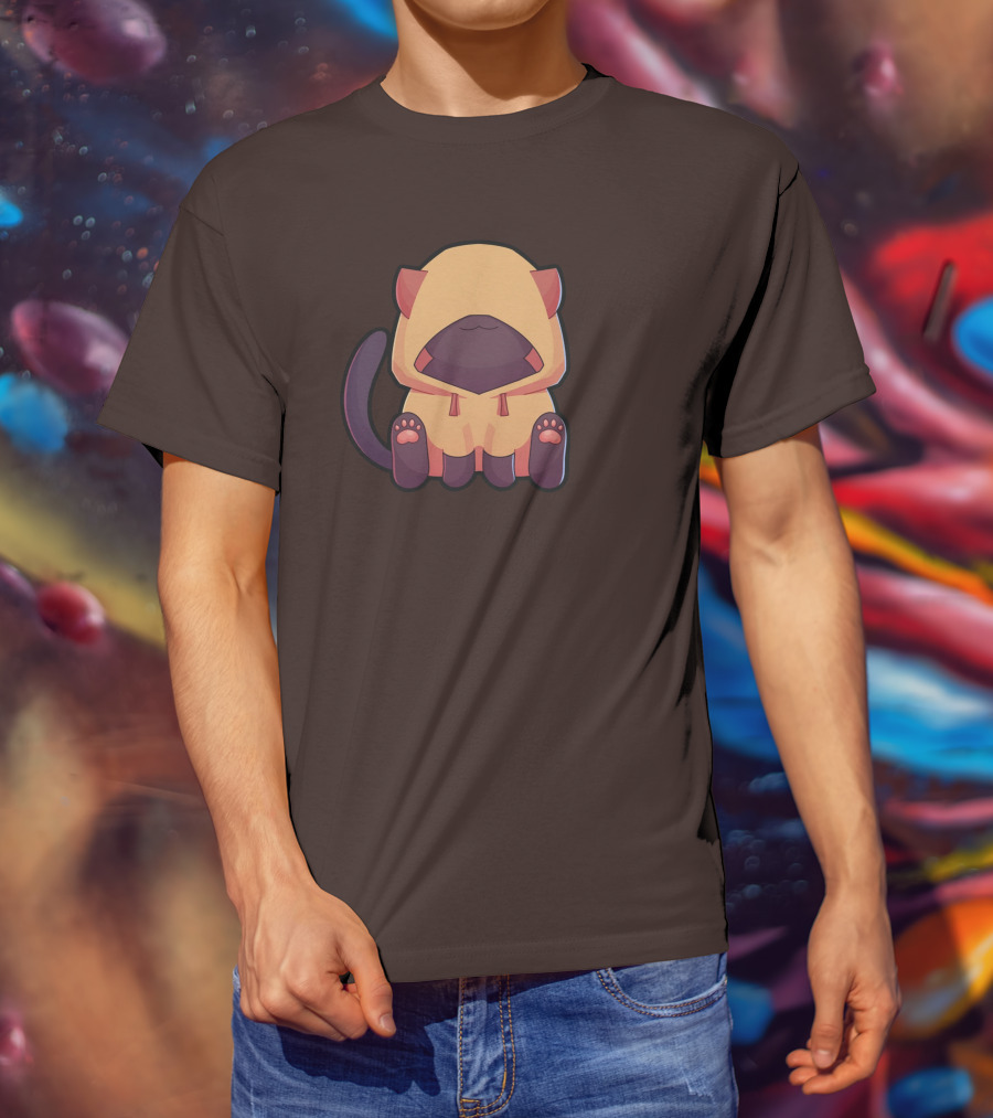 Wolfy The Witch Sitting Cat In Hooded Cloak With Paws Showing T-Shirt