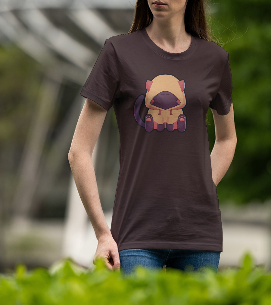 Wolfy The Witch Sitting Cat In Hooded Cloak With Paws Showing T-Shirt
