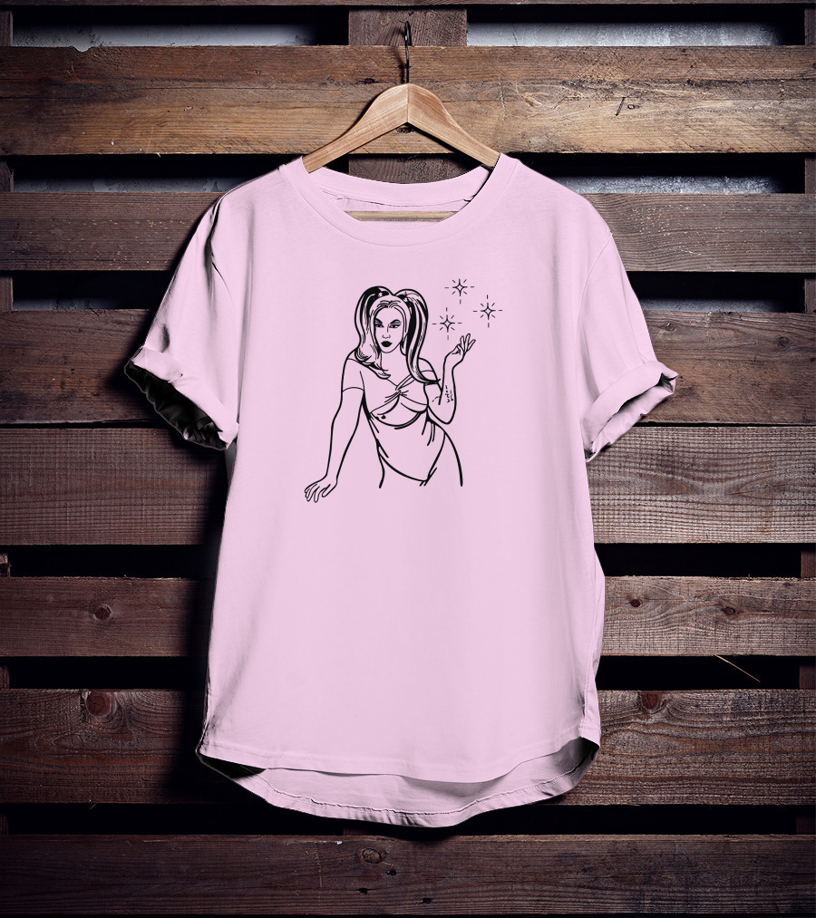 Chrissy Chlapecka Sketch With Stars On Pink Background T-Shirt