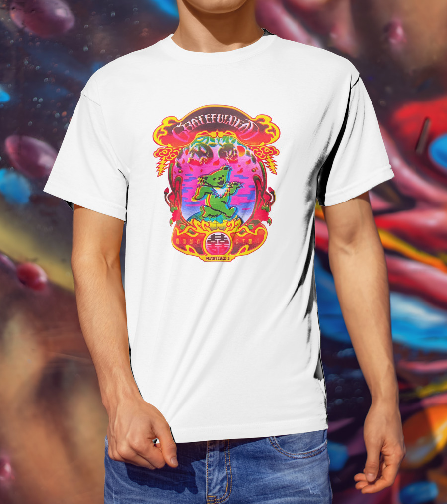 Grateful Dead X Plastered Psychedelic Bear Design With Skulls And Lightning T-Shirt