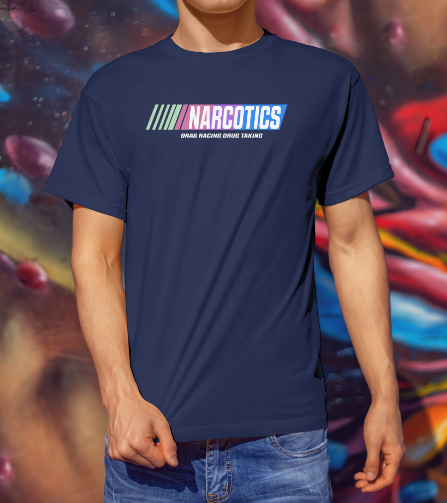 Narcotics Drag Racing Drug Taking Retro Style Racing Stripes T-Shirt