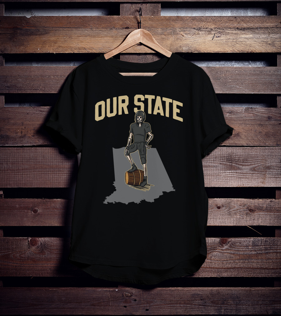Our State Barstool Boilers Skeleton On Barrel Indiana Shadow T-Shirt