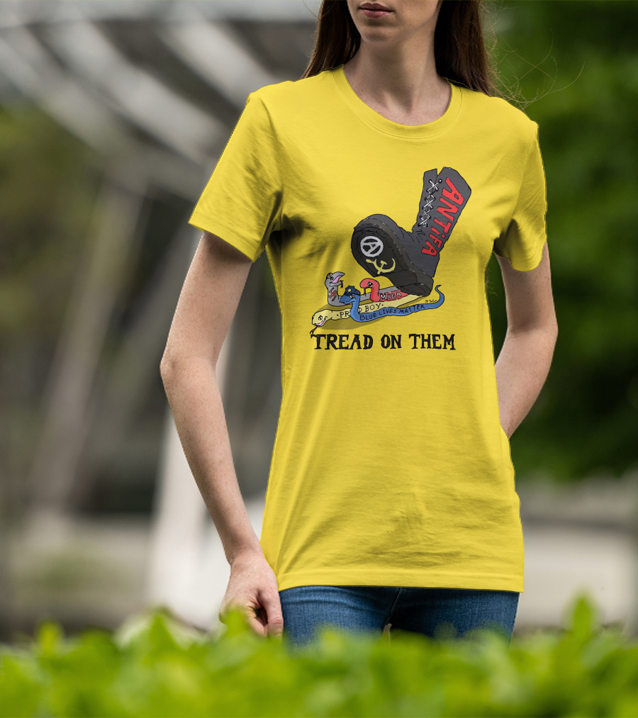 No Gods No Masters Antifa Boot Stomping Tread On Them MAGA Blue Lives Matter Proud Boy T-Shirt