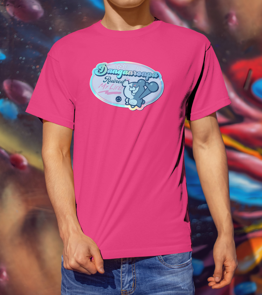 Danganronpa Ruined My Life Monokuma Smiley Pink Flowers T-Shirt