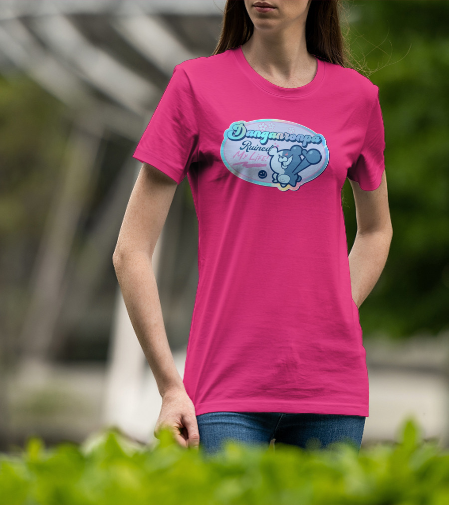 Danganronpa Ruined My Life Monokuma Smiley Pink Flowers T-Shirt