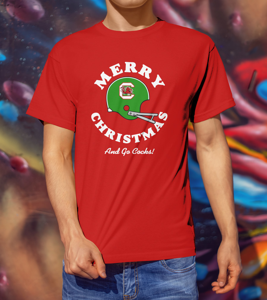 Merry Christmas And Go Cocks Football Helmet T-Shirt