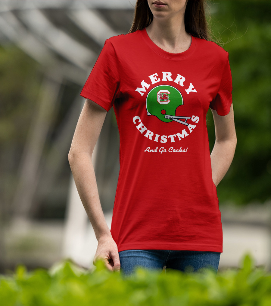 Merry Christmas And Go Cocks Football Helmet T-Shirt