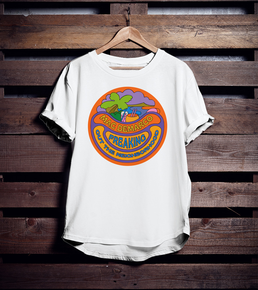 Mac Demarco Freaking Out The Neighborhood Colorful Retro Design With Beach And Palm Tree Elements T-Shirt