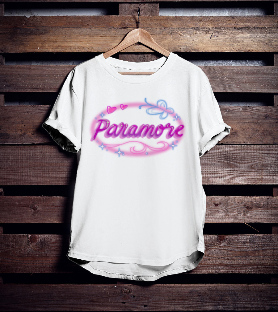 Paramore Pink Hearts Butterfly Sparkle Custom Hand Airbrushed T-Shirt