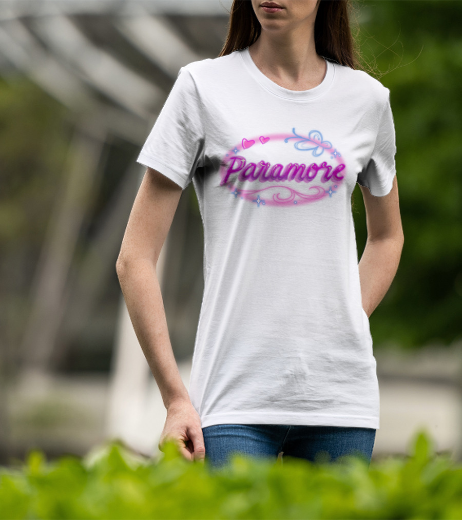 Paramore Pink Hearts Butterfly Sparkle Custom Hand Airbrushed T-Shirt