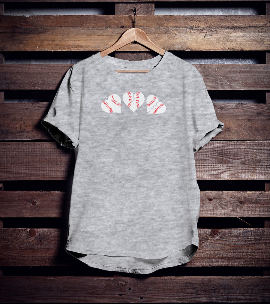 The Three Baseball Hearts Pattern Red Stitching T-Shirt