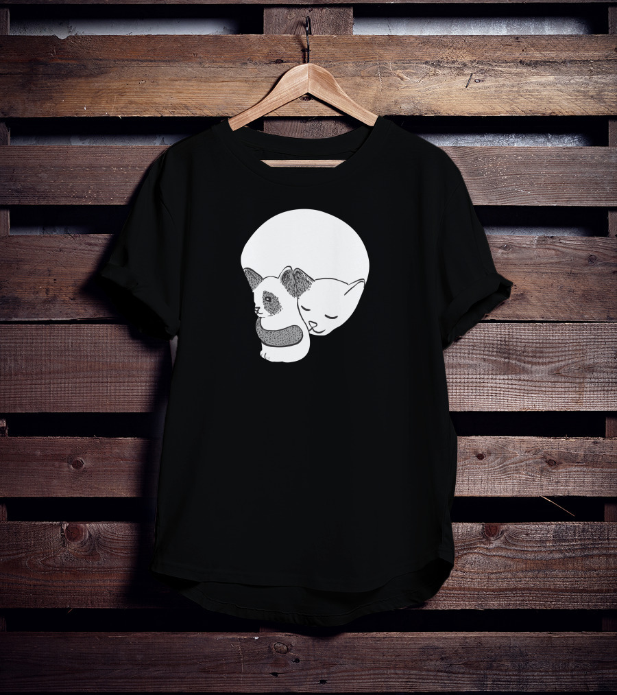 Small Kitten Under Love Lock Yin Yang Cats T-Shirt