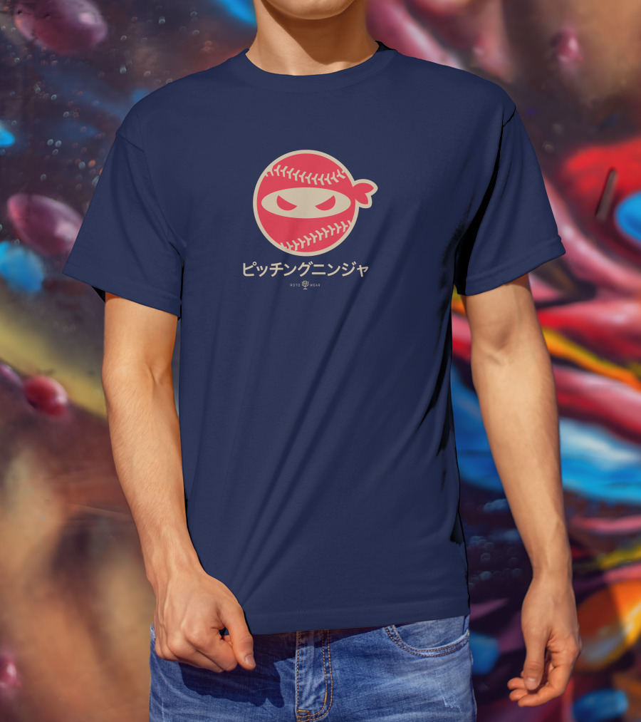 Pitching Ninja Nippon Japanese Baseball Icon Roto Wear T-Shirt