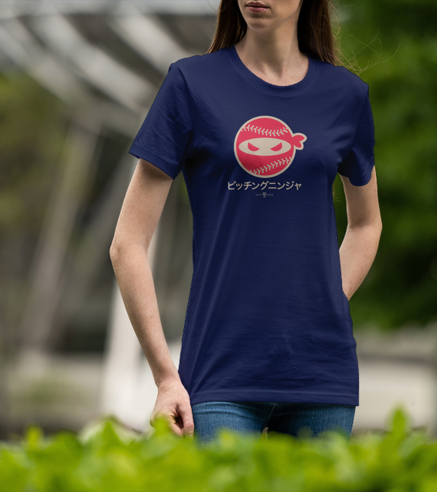 Pitching Ninja Nippon Japanese Baseball Icon Roto Wear T-Shirt