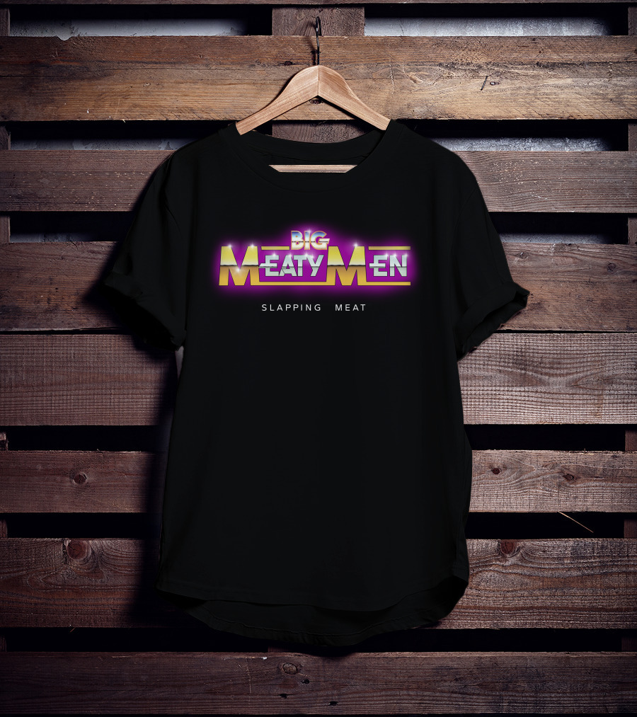 B/R Wrestling Big Meaty Men Slapping Meat Bold Vibrant Retro T-Shirt