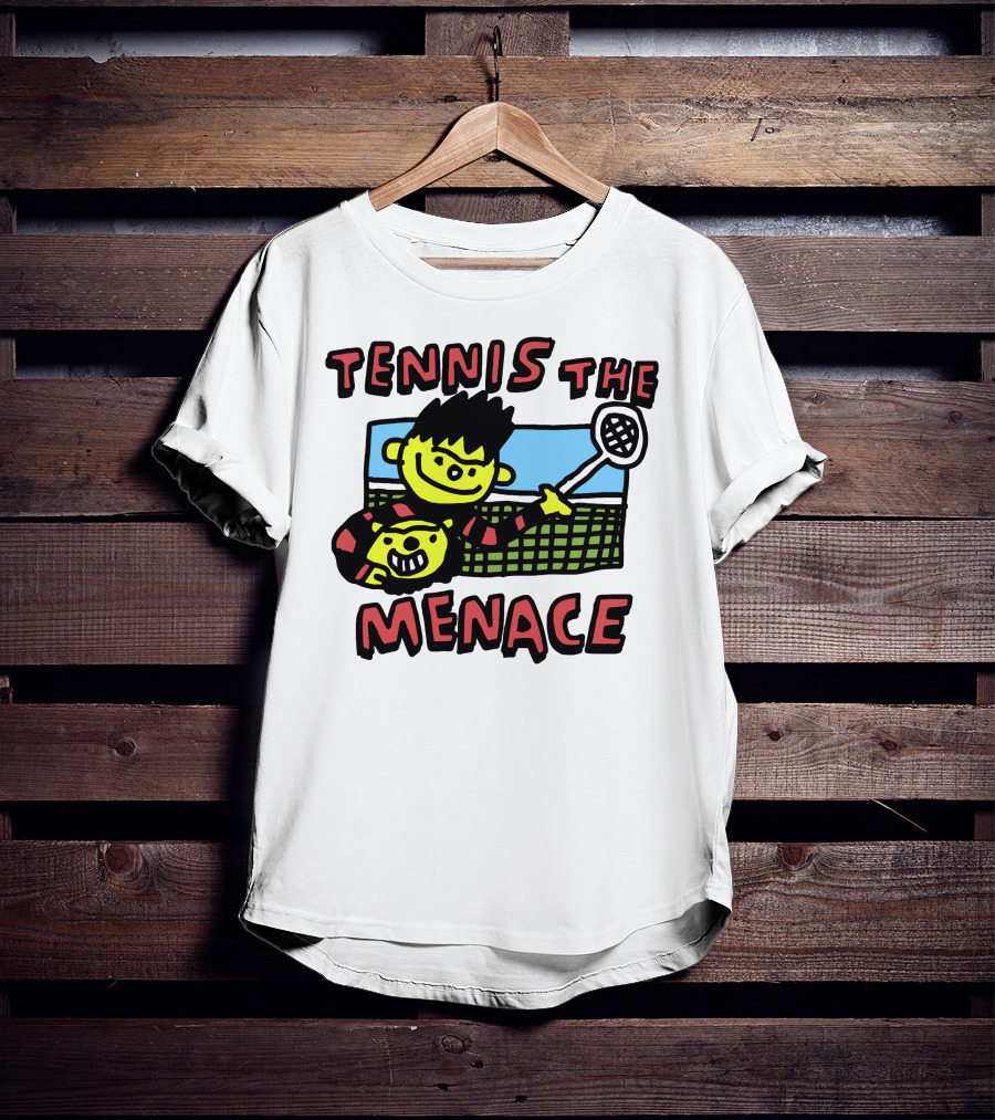 Tennis The Menace Comic Style Tennis Player With Racket T-Shirt