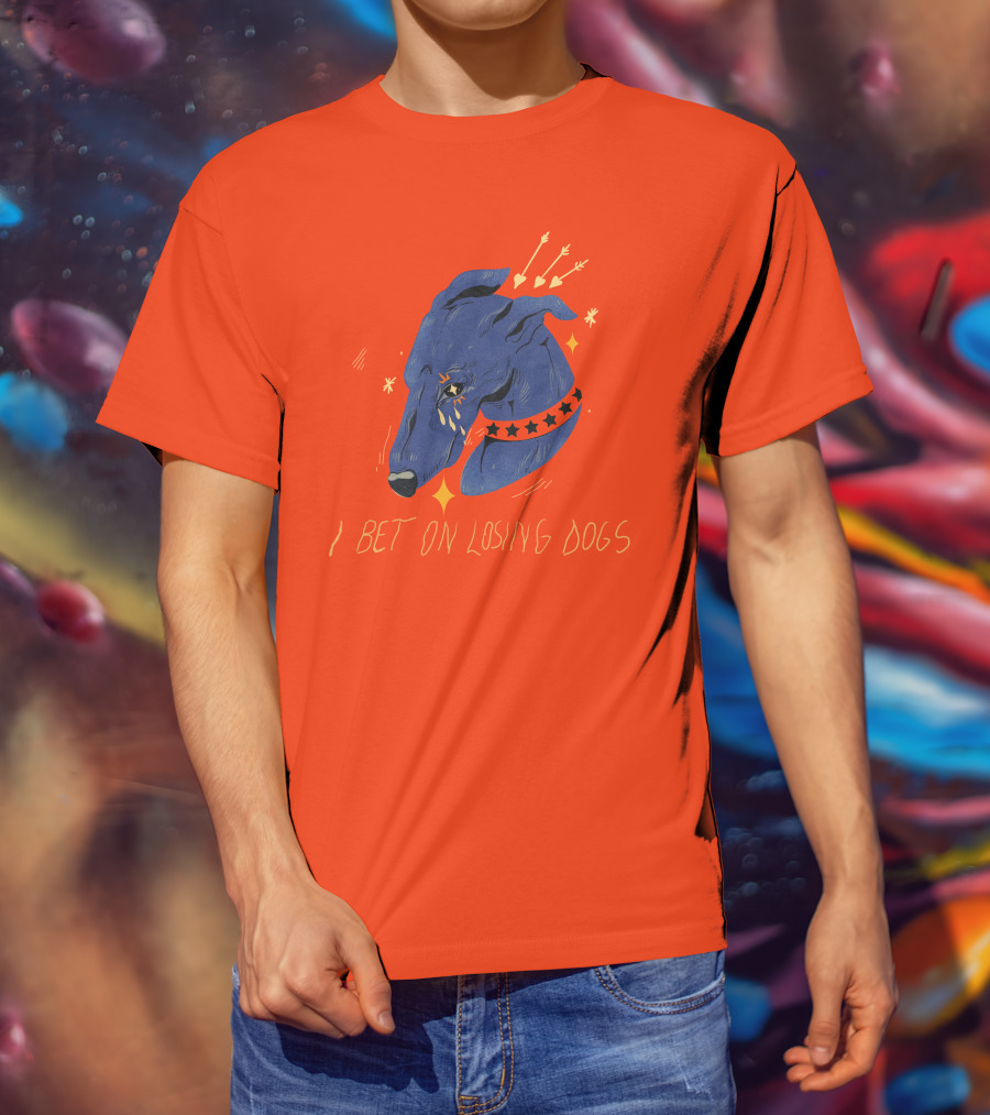 Galactix I Bet On Losing Dogs Blue Greyhound With Stars And Arrows T-Shirt
