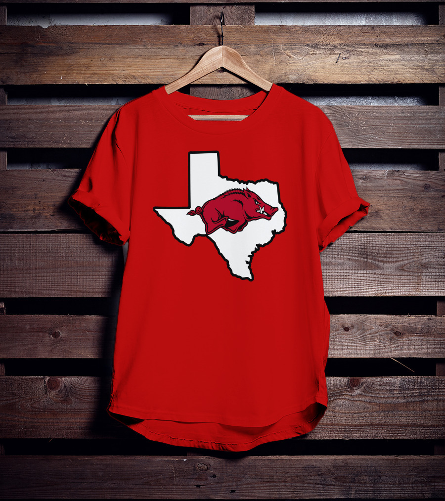 Arkansas Razorbacks Strong Hog Over Texas Map T-Shirt