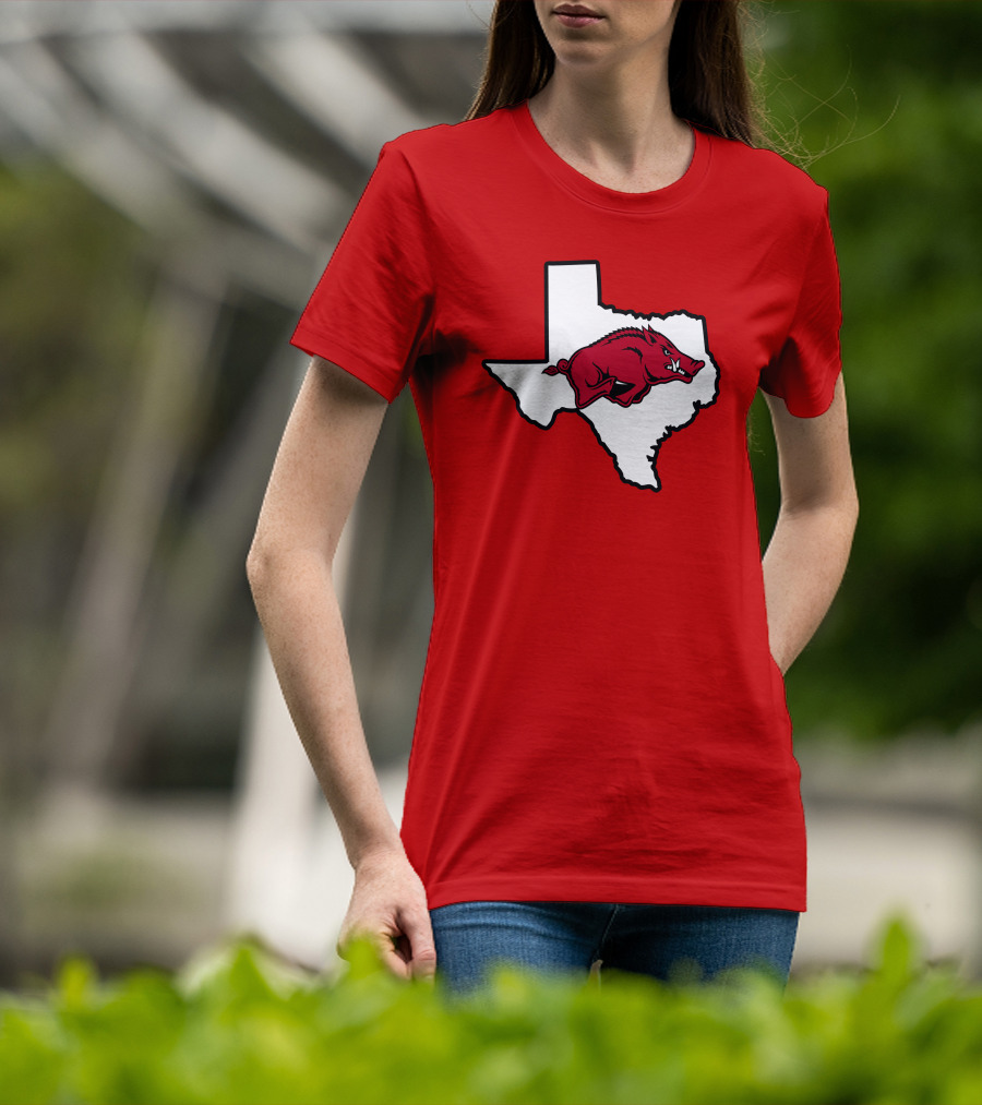 Arkansas Razorbacks Strong Hog Over Texas Map T-Shirt