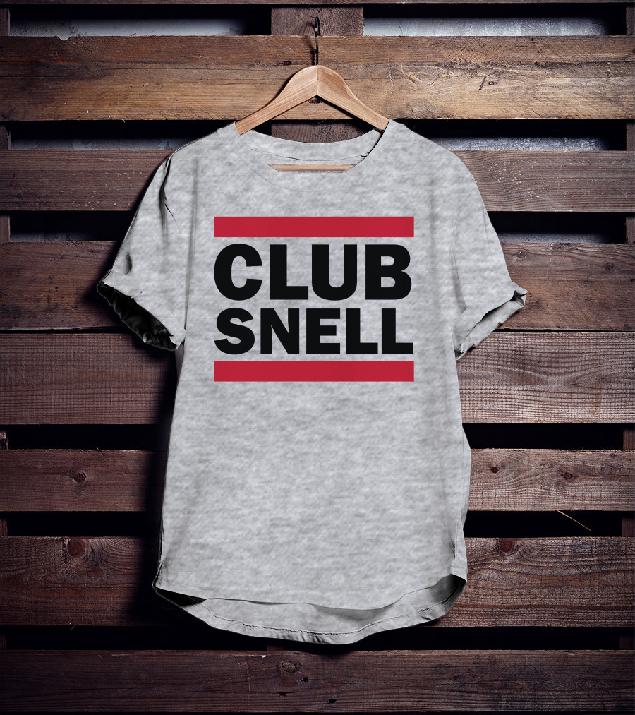 Club Snell Bold Black Text With Red Stripes On Gray Background T-Shirt