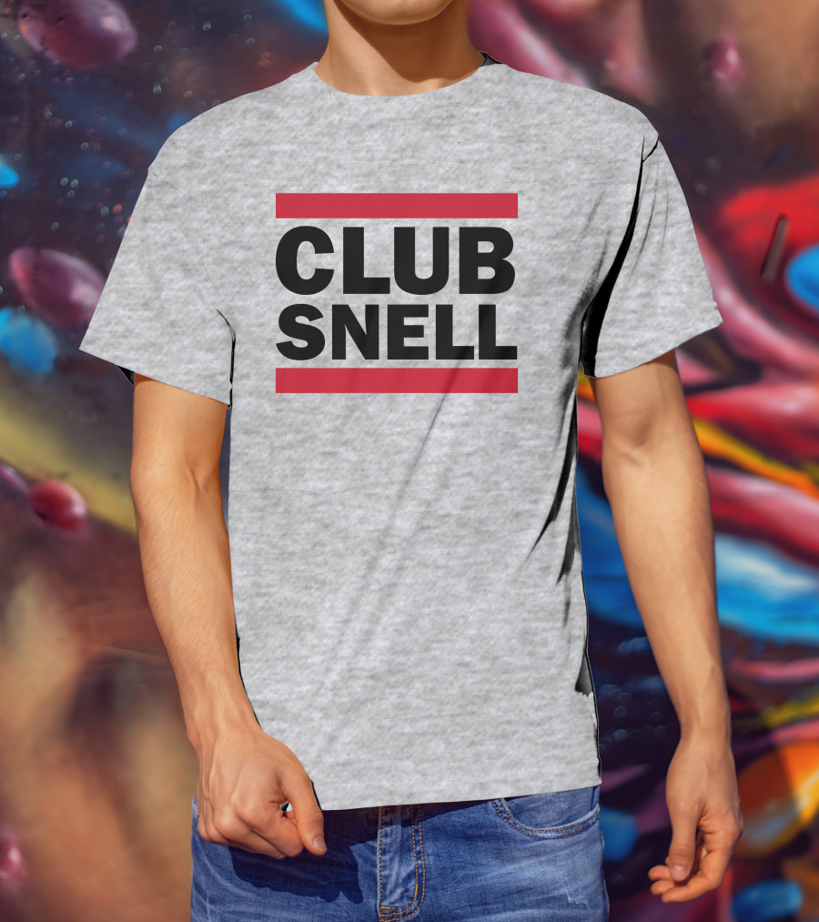 Club Snell Bold Black Text With Red Stripes On Gray Background T-Shirt