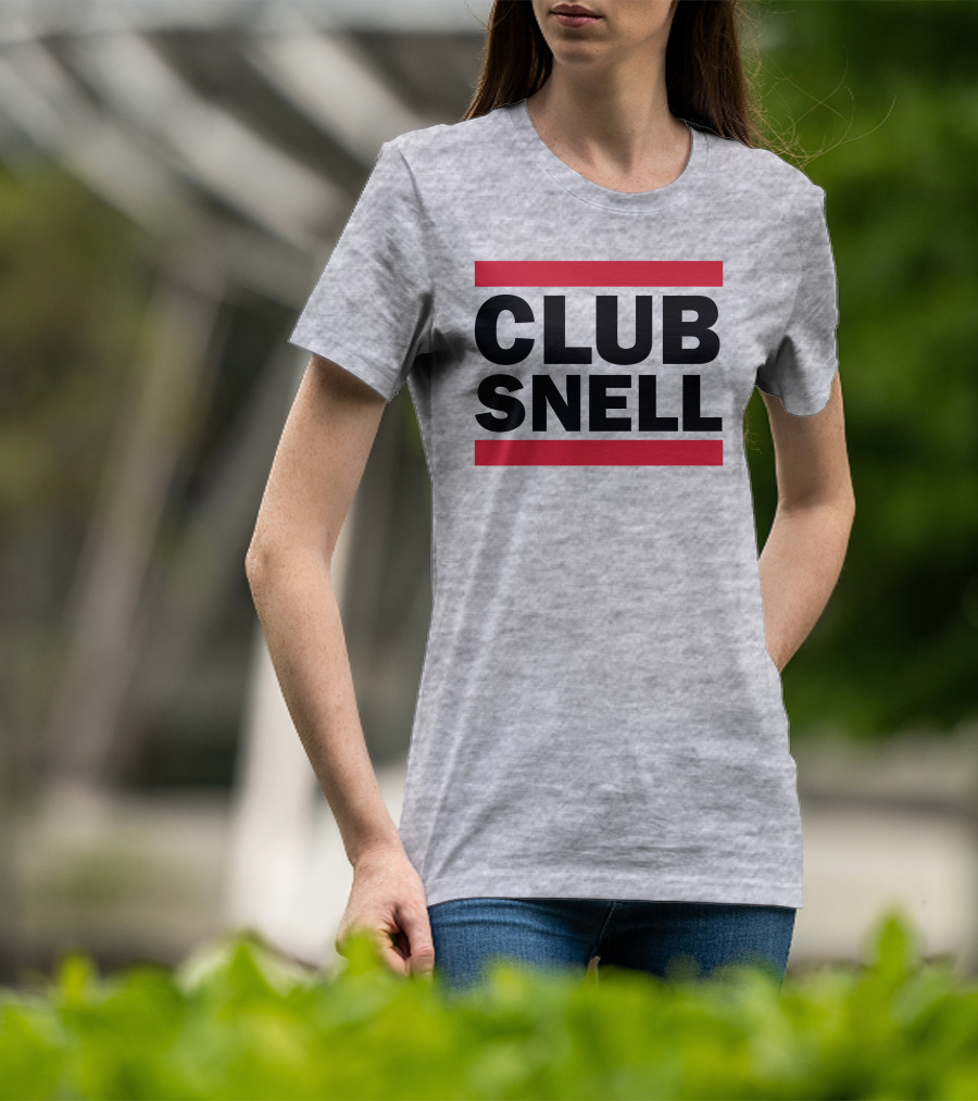 Club Snell Bold Black Text With Red Stripes On Gray Background T-Shirt