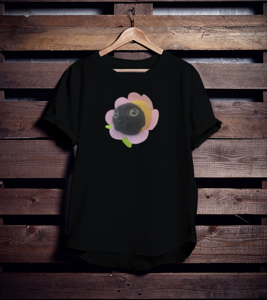 Bigfootjinx Flower Cat Face In Pink Petals T-Shirt