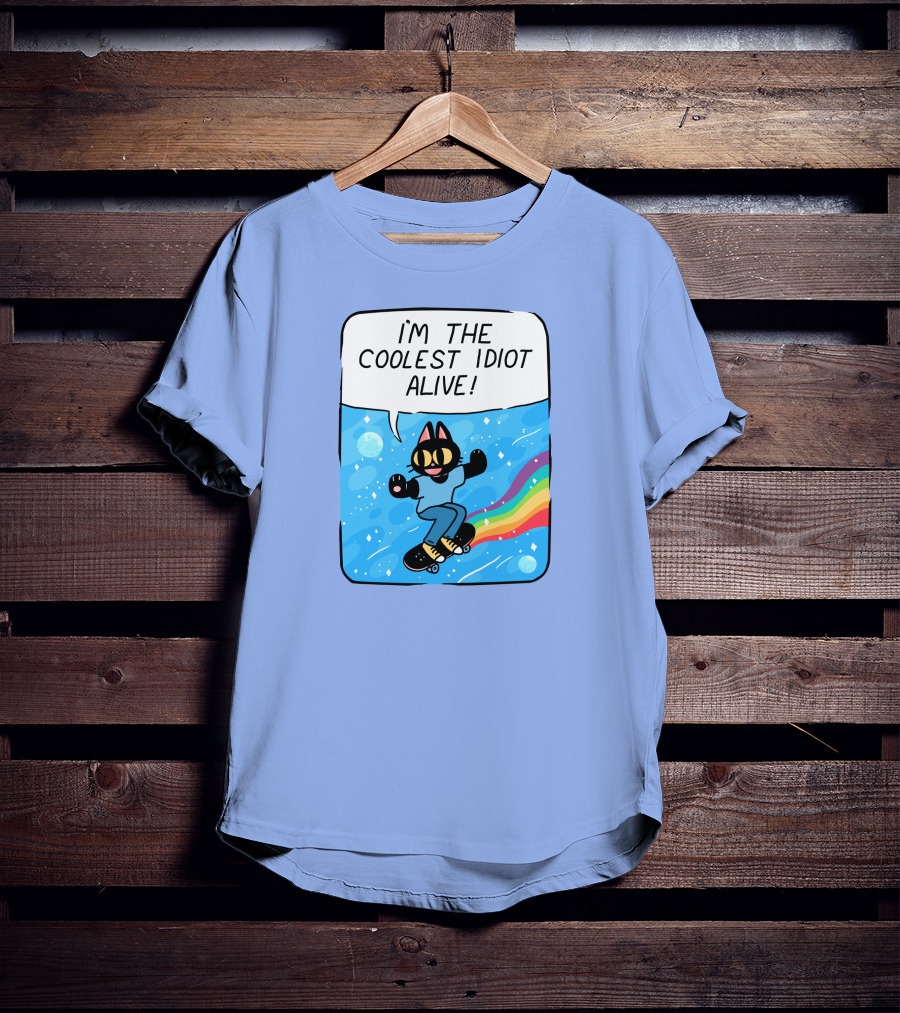 I'm The Coolest Idiot Alive Cat Riding Rainbow Skateboard T-Shirt