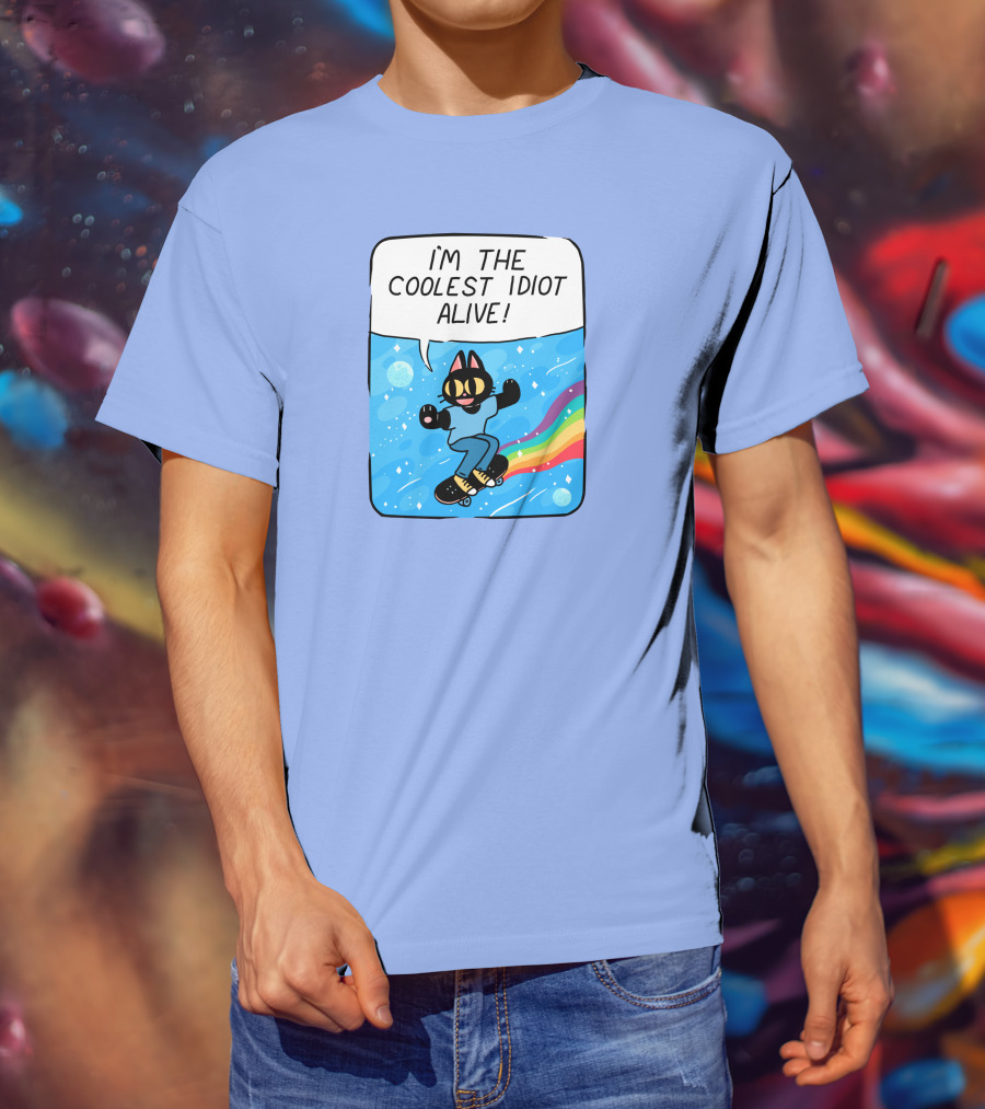 I'm The Coolest Idiot Alive Cat Riding Rainbow Skateboard T-Shirt