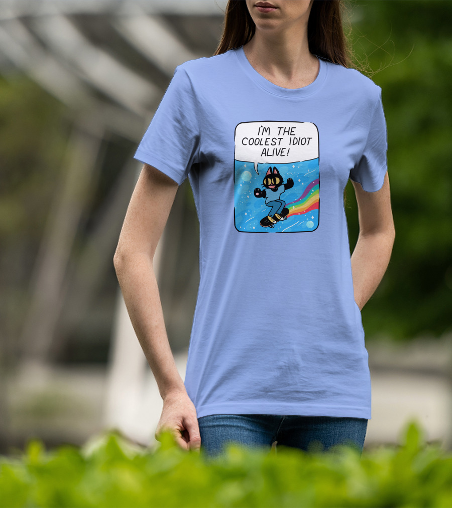 I'm The Coolest Idiot Alive Cat Riding Rainbow Skateboard T-Shirt