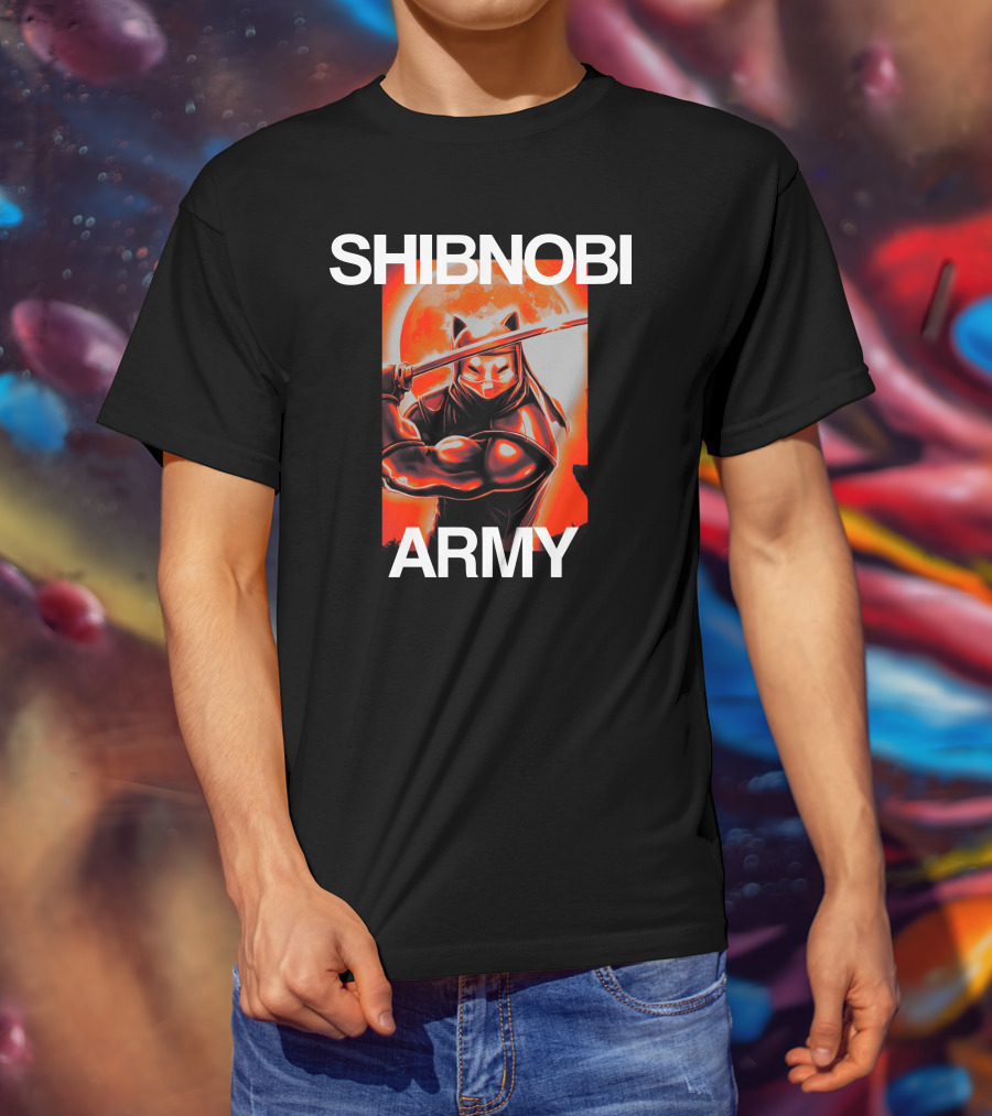 Shibnobi Army Shib Nobi Warrior Ninja Cat Moon T-Shirt