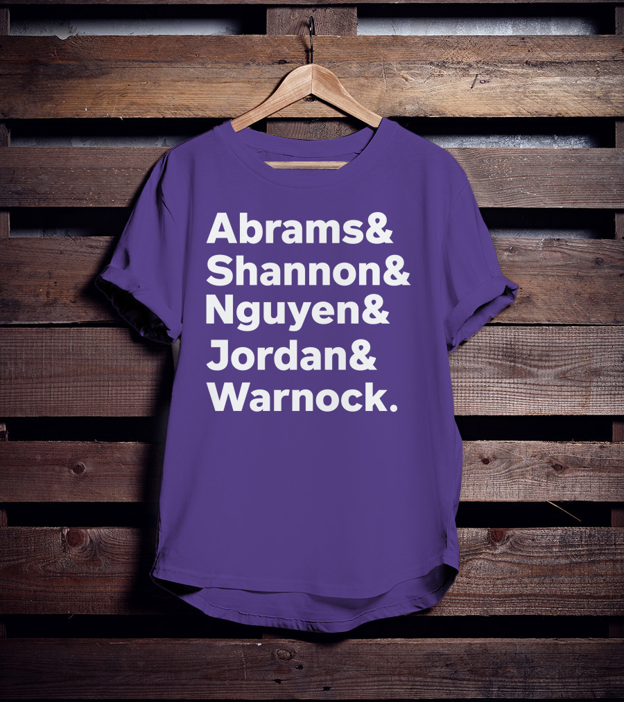 Abrams Shannon Nguyen Jordan Warnock Bold Text Purple Background T-Shirt