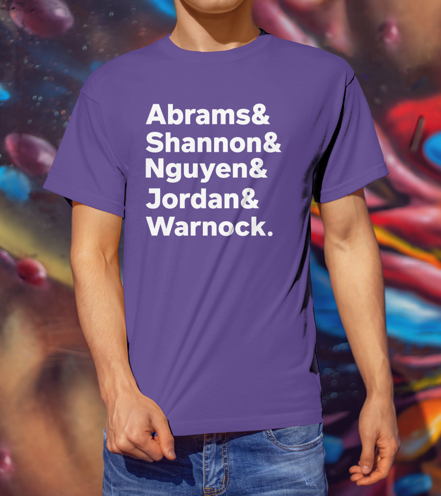 Abrams Shannon Nguyen Jordan Warnock Bold Text Purple Background T-Shirt