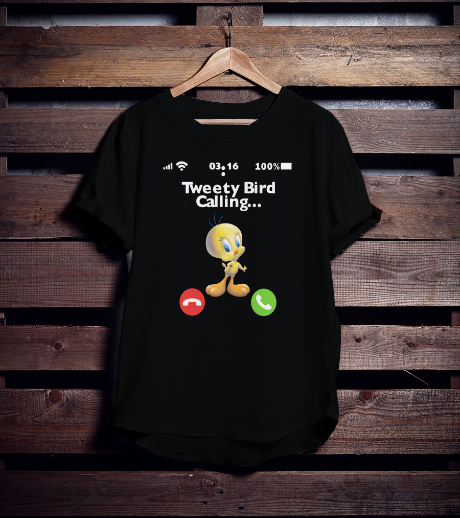 Tweety Bird Calling Incoming Call Icon 100 Percent Battery WiFi Time 03 16 T-Shirt