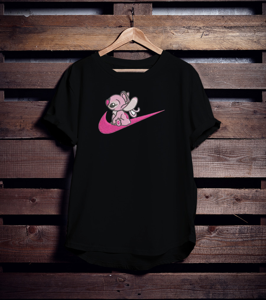Stitch 2 Pink Sitting On Swoosh T-Shirt